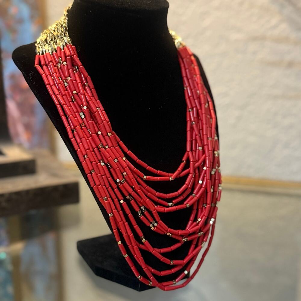 Vintage Red & Gold Beaded layered Necklace